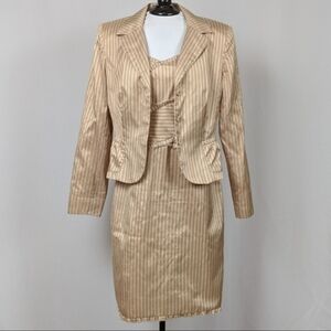 Kay Unger Suit Strapless Dress & Fitted Jacket Striped Dupioni Silk Vintage 10